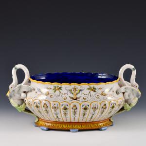 Jardinière com alças em forma de cisnes e decoração com grotescos - Ginori